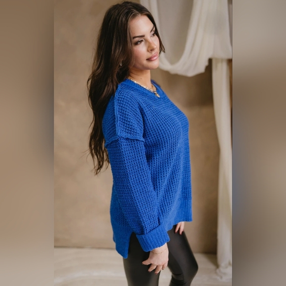Royal Blue Long Sleeve Sweater - Picture 3 of 10